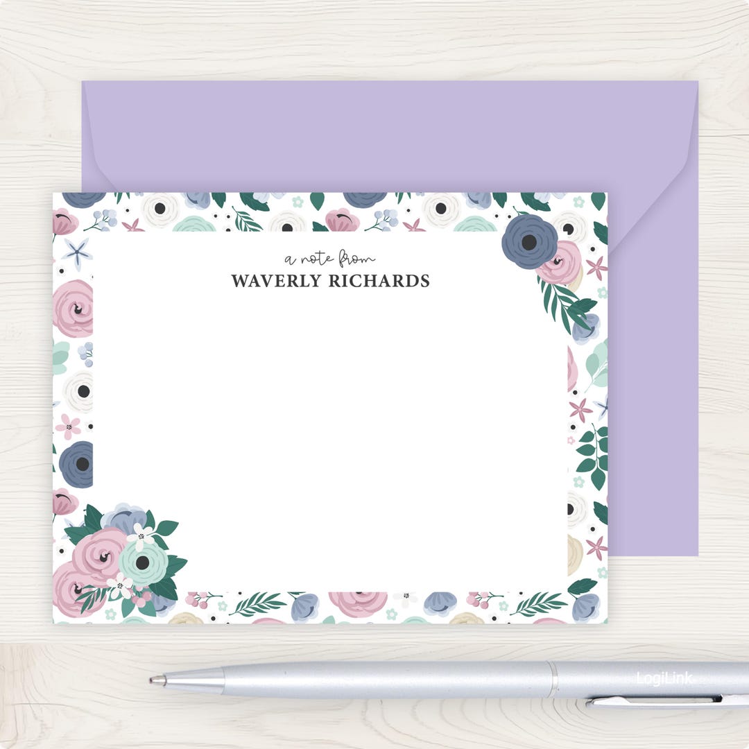 Lavender Floral Note Card Set | Personalized Stationery | Custom ...