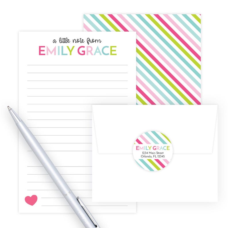 Kids Letter Writing Set | Girls Lined Stationery Paper Rainbow Stripe | Camp Letter Lined Stationary | Colorful Lined Pen Pal for Kids image 2