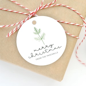 Personalized Christmas Gift Tag | Minimal Branch Christmas 3" Round Gift Tag | Holiday Round Santa Gift Tag | Gift Tags Circle | Simple