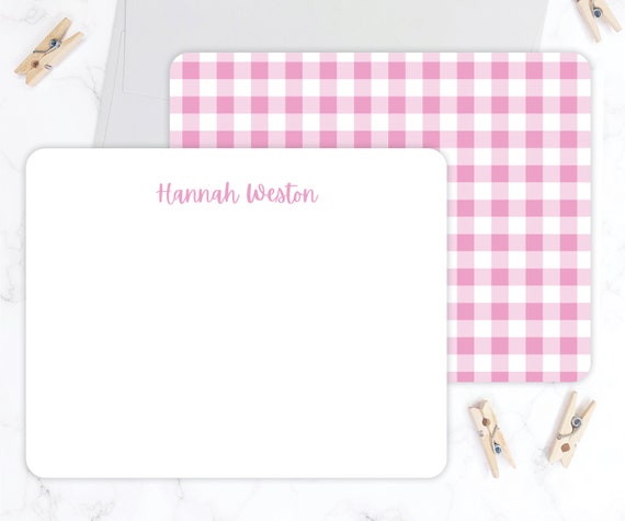 Kids Stationery Set Pink Gingham Girls Stationary Set Girls Flat Note Cards  Girls Thank You Cards Personalized Gift Idea for Girls 