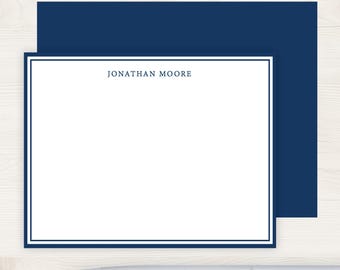 Men's Stationery Set | Men's Stationary Set | Men's Flat Note Cards for Boys | Masculine Simple Navy Blue Business Husband Gift
