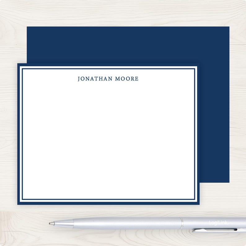 Men's Stationery Set | Men's Stationary Set | Men's Flat Note Cards for Boys | Masculine Simple Navy Blue Business Husband Gift Bild 1