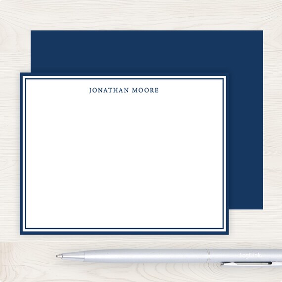 Men's Stationery Set | Men's Stationary Set | Men's Flat Note Cards for Boys | Masculine Simple Navy Blue Business Husband Gift