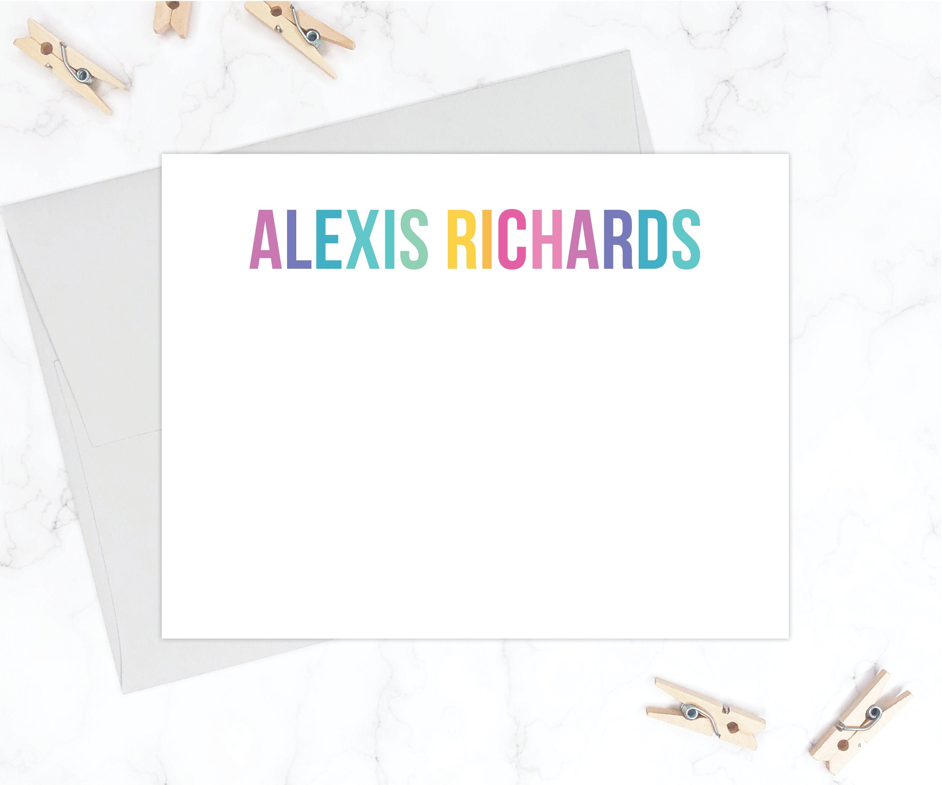 Bright and Colorful Kids Stationery Set Kids Stationary Set for Girls  Rainbow Personalized Flat Note Cards Thank You Cards Notes 191 
