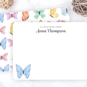 Butterfly Personalized Stationery | Watercolor Flat Note Cards for Women | Double Sided | Womens Thank You Cards | Flat Notecards Preppy Fun