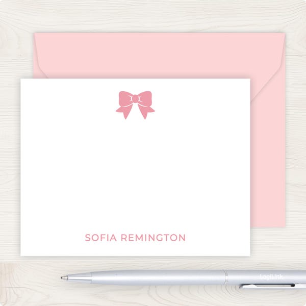 Personalized Pink Bow Stationery Set | Baby Girl Stationary Thank You Cards