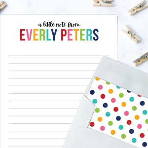 Kids Letter Writing Set | Girls Lined Stationery Paper Rainbow Polka Dot | Camp Letter Lined Stationary | Colorful Lined Stationary for Kids