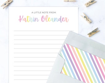 Girls Letter Writing Set | Letter Writing Kit | Girls Stationery | Girls Gift Idea | Lined Stationary Paper | Rainbow Pastel Stripes Pen Pal