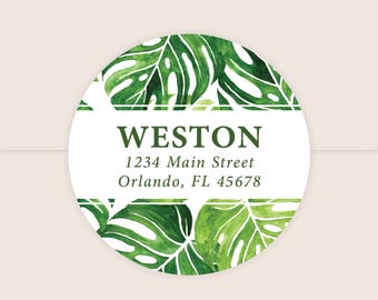 Monstera Round Return Address Labels | 2" Plant Lover Stickers