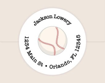 Baseball Return Address Labels | Baseball Personalized Address Labels | 2 Inch Round Circle Labels | Baseball Stationary Set Matching Labels
