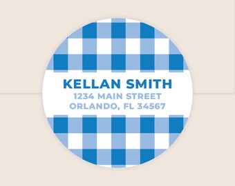 Blue Gingham | Round Return Address Labels