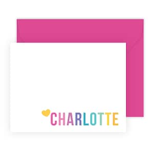 Bright and Colorful Kids Stationery Set | Kids Stationary Set for Girls | Rainbow Personalized Flat Note Cards | Thank You Cards Notes
