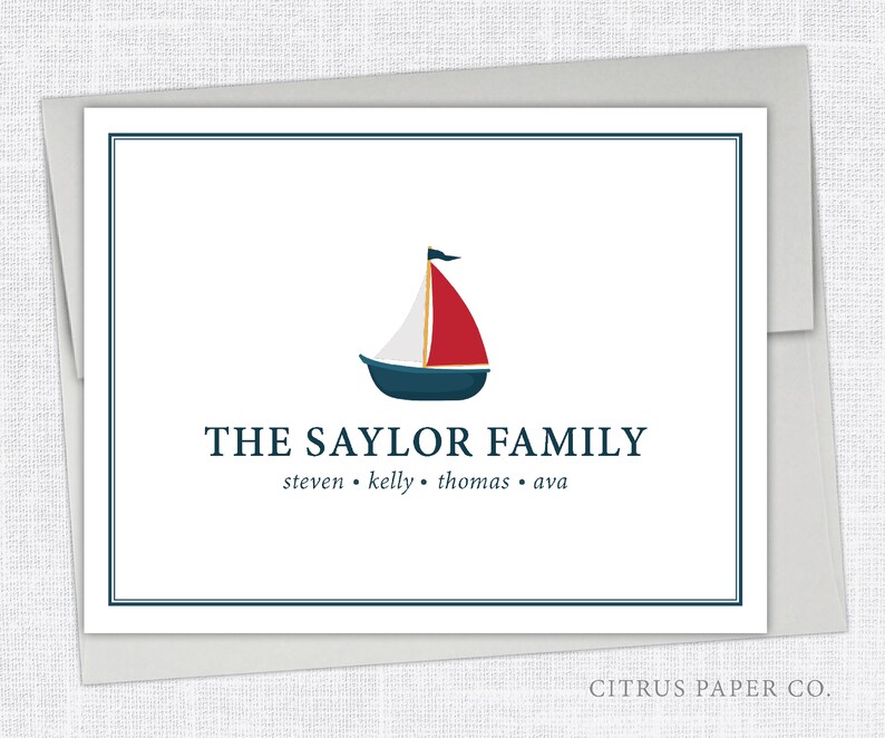 Sailing Nautical Ocean Preppy Personalized Address Stickers for Family Sailboat Round Return Address Labels Boat Stationary Set