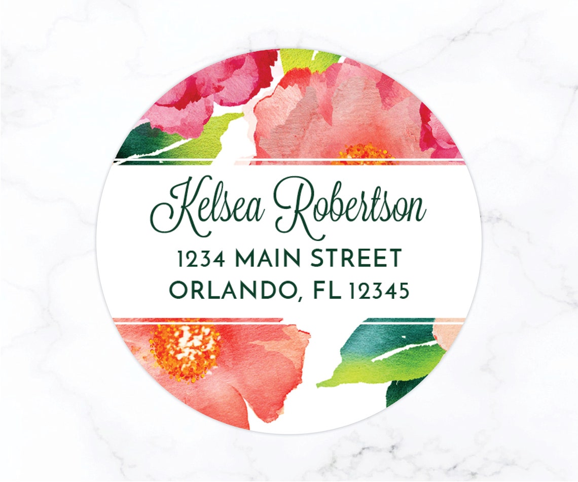 Floral Return Address Labels Round Address Label Stickers Etsy
