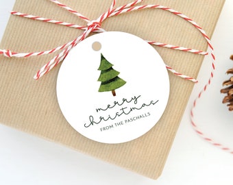 Personalized Christmas Gift Tag | Christmas Tree 3" Round Gift Tag | Holiday Round Santa Gift Tag | Gift Tags Circle | Watercolor Tree