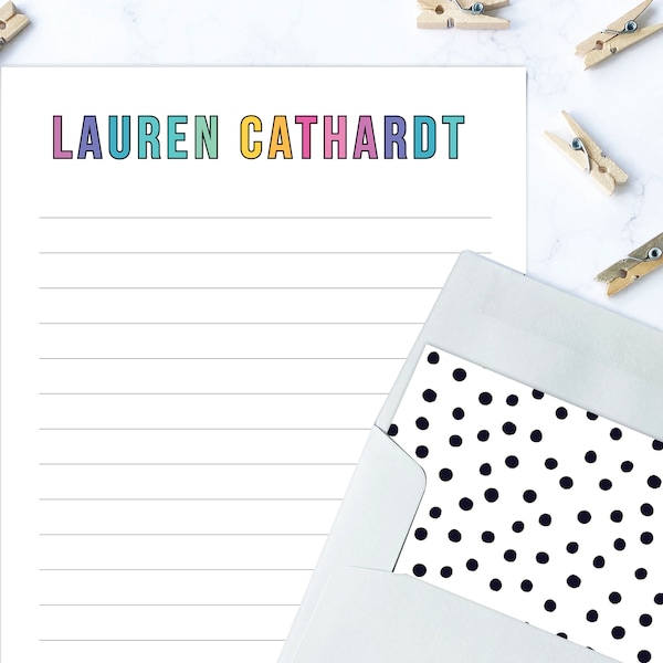 Kids Letter Writing Set | Girls Lined Stationery Paper Polka Dot | Camp Letter Lined Stationary | Colorful Personalized Stationary for Kids