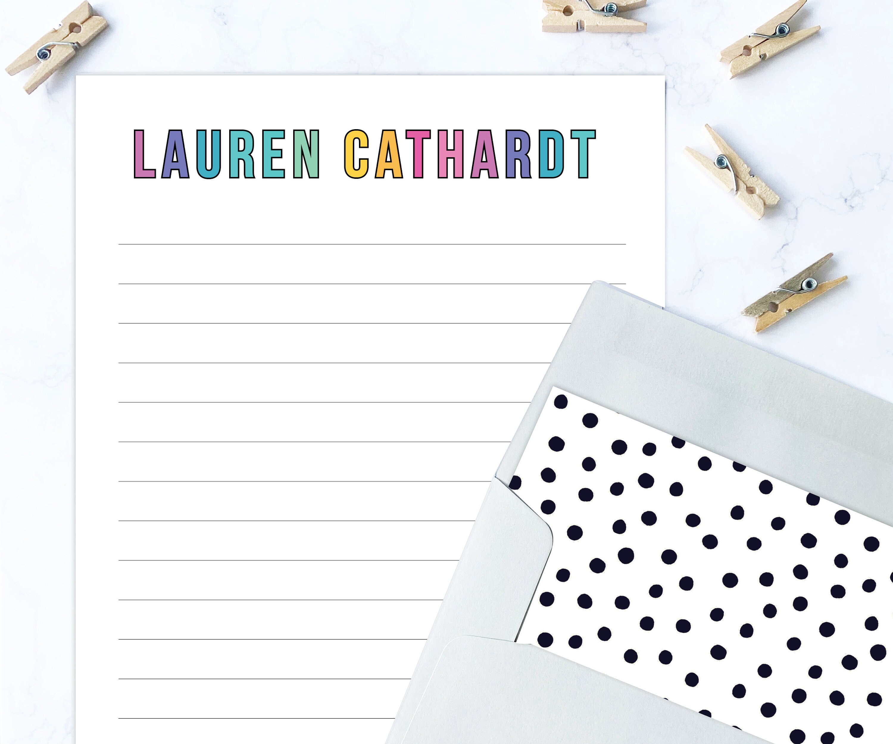 Kids Letter Writing Set Girls Lined Stationery Paper Polka Etsy