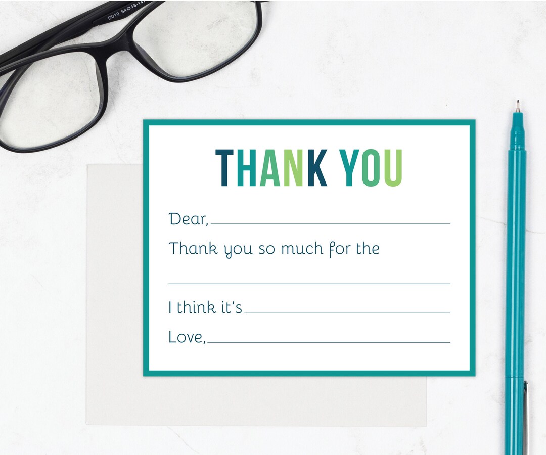 Kids Fill in the Blank Thank You Cards Girls Birthday Fill in Thank You