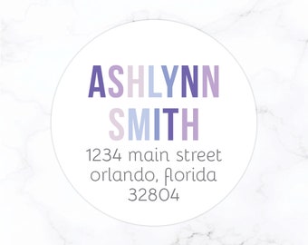 Round Return Address Labels for Kids | 2 Inch Round Address Stickers | Stationery Set Stationary Set for Girl | Glossy Matte Matching Purple