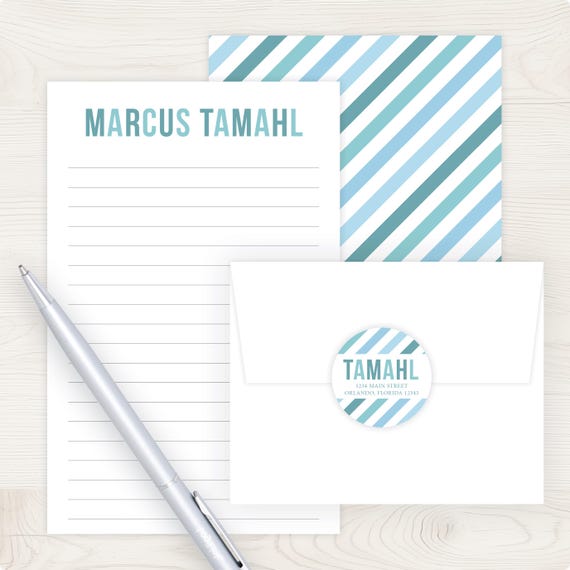 Kids Letter Writing Set | Kids Stationery Set | Boys Stationary Set | Blue Stripe Green Lined Paper for Boy | Camp Letters Pen Pal Set