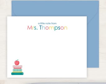 Teacher Stationery | Teacher Stationary | Personalized Teacher Notes | Gift for Teacher Note Cards | Book Stack Teacher | Notes from Teacher