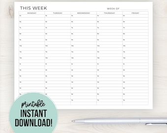 Printable Weekly Planner by the Hour | Hourly Week Agenda | Instant Download