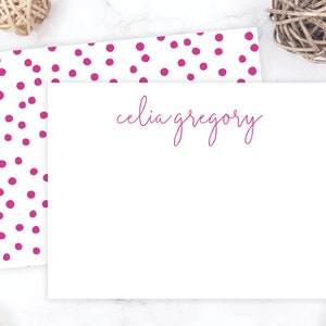 Polka Dot Stationery Set | Double-Sided Personalized Note Cards | Pink Polka Dots Stationary for Women Thank You Cards Painted Simple 109