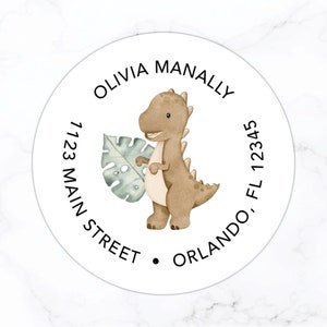 Dinosaur Kids Return Address Label | Dino Address Sticker | 2" Round Address Label | Large Circle Sticker Return Address for Kids