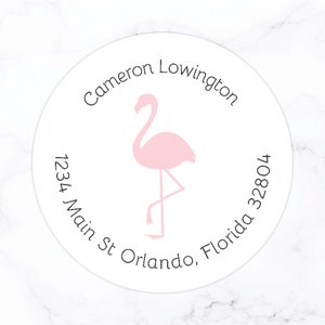 Flamingo Return Address Labels | Flamingo Stickers Round 2 Inch Labels | Light Pink Preppy Girls Women's Personalized Gift Idea