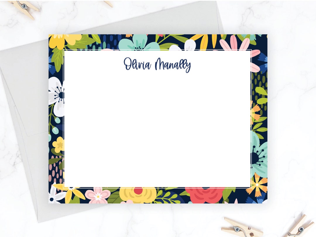 Floral Personalized Note Card | Bold Floral Stationery Set ...