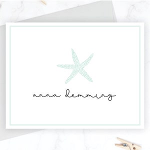 Starfish Stationery Set | Personalized Starfish Stationary Set | Folding Note Cards | Beach Wedding Thank You Cards | Ocean Seafoam 171