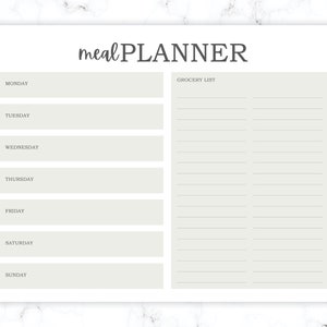 Meal Planner Notepad | Family Weekly Meal Planning with Magnet | Neutral Gray Minimalist