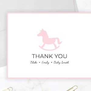 Baby Shower Thank You Cards | Girl Baby Shower Stationery | Baby Shower Stationary | Blush Pink Rocking Horse Thank You Notes