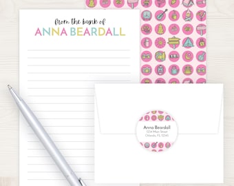 Camp Letter Writing Set | Personalized Camp Lined Stationery Paper for Girls | Pink Camp Letter Lined Stationary | Lined Pen Pal Set for Kid