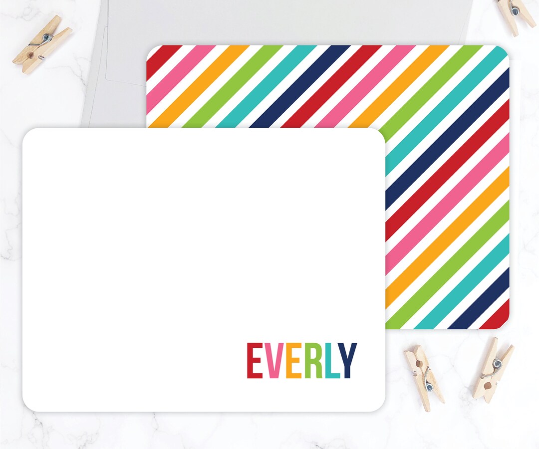 Personalized Stationery Set | Rainbow Stripe Stationary Set | Kids Flat ...