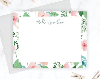 Pink Watercolor Floral Stationery Stationary Personalized Note Cards Women Gift Idea Thank You Bridal Baby Shower Bridesmaid Preppy Flat 84