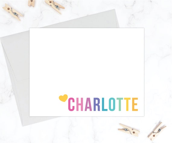 Bright and Colorful Kids Stationery Set Kids Stationary Set for Girls  Rainbow Personalized Flat Note Cards Thank You Cards Notes 191 