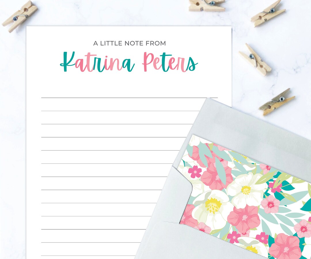 Kids Letter Writing Set Girls Lined Stationery Paper Floral Print Camp ...