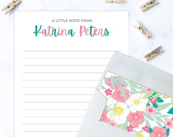 Kids Letter Writing Set | Girls Lined Stationery Paper Floral Print | Camp Letter Lined Stationary | Pink Teal Lined Stationary for Kids