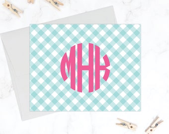 Gingham Monogrammed Stationery Set | Pink Gingham Stationary for Kids | Girls Folding Note Cards | Girls Stationary Personalized Thank You