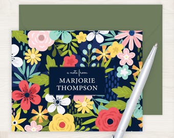 Personalized Floral Folding Note Cards | Custom Stationery Set for Her