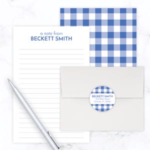 Kids Letter Writing Set | Kids Stationery Set | Boys Stationary Kit | Blue Buffalo Check Gingham Lined Stationary with Lines Pen Pal Kit