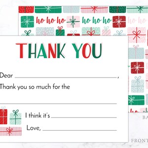 Kids Christmas Thank You Cards | Girls Fill in the Blank Thank You ...