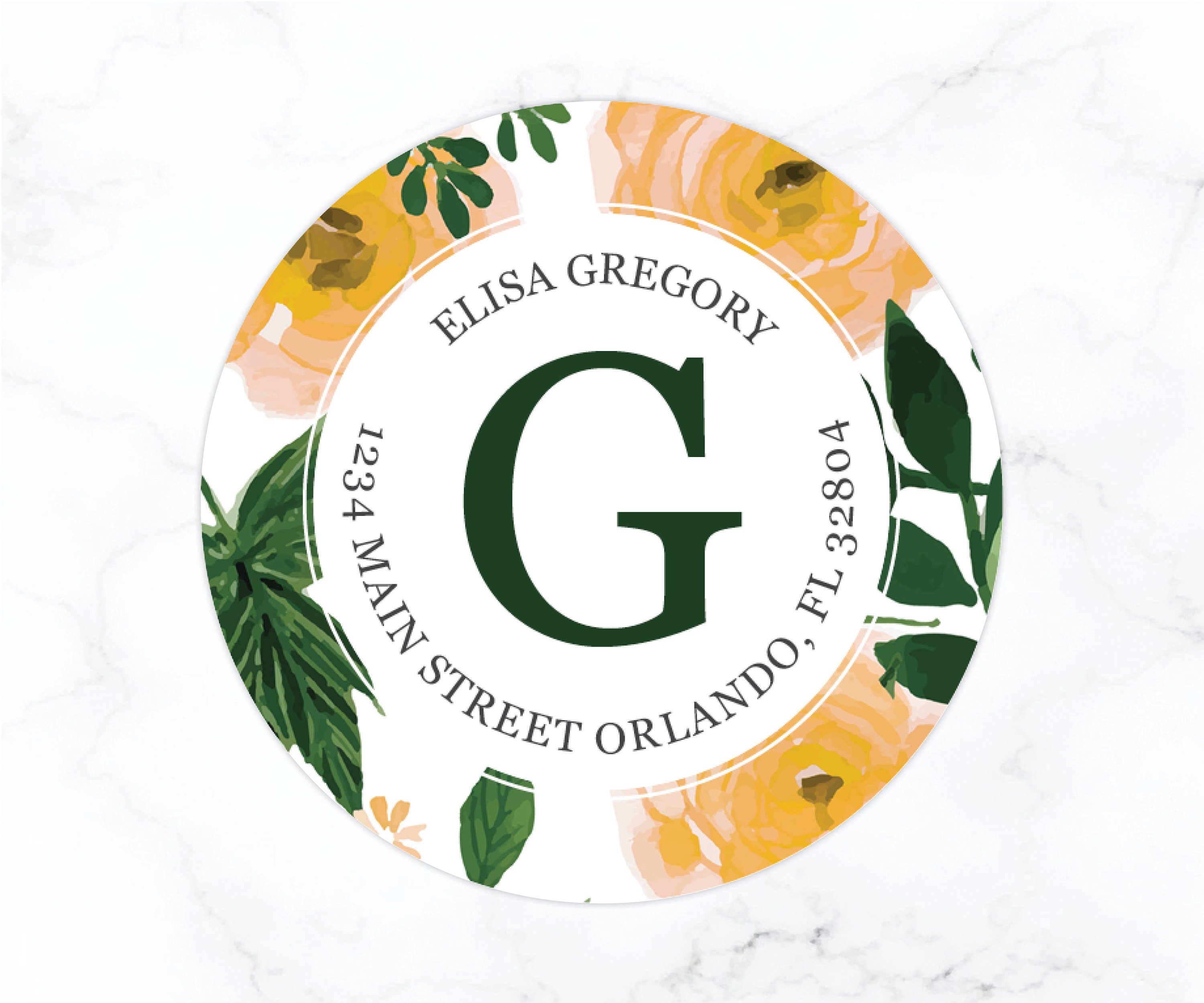 Floral Return Address Labels | Round Address Label Stickers | Women's Watercolor Flower Personalized 2 Inch Circle Labels Stationary Set 044