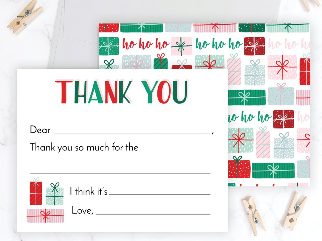Kids Christmas Thank You Cards | Girls Fill in the Blank Thank You ...