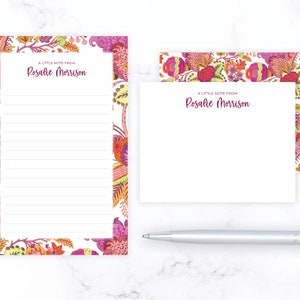 2 Piece Gift Set | Stationery Gift Set | Pink Floral Stationary Gift Set for Women | Personalized Note Card Set Matching Notepad Gift