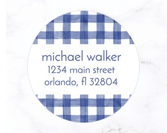 Navy Gingham Return Address Labels | Gingham Round Address Labels | 2 Inch Circle Label Sticker | Kids Return Address Labels | Buffalo Check