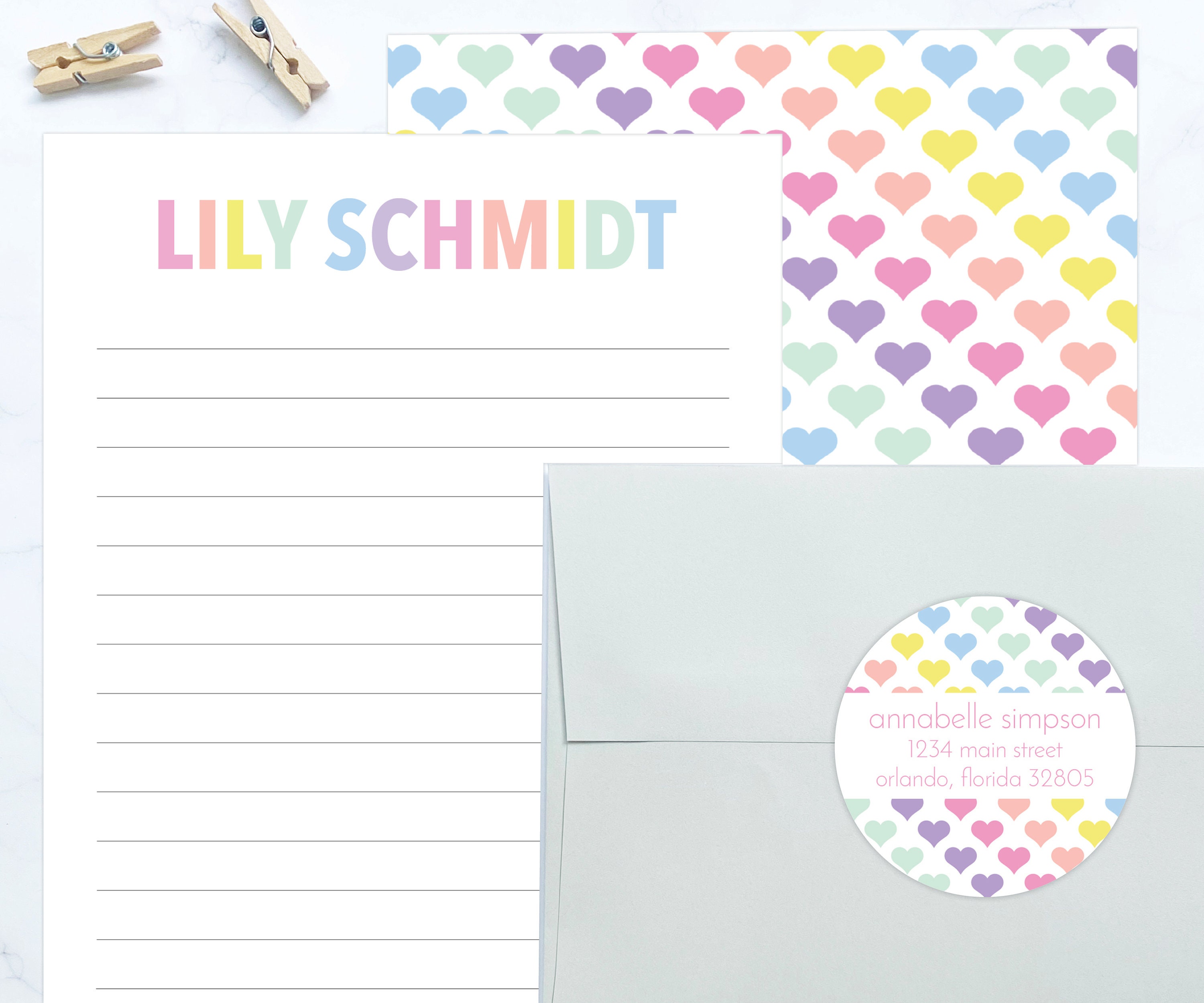 Kids Letter Writing Set Girls Stationery Paper Rainbow Girl Camp Letter  Lined Paper Rainbow Lined Stationary for Kids Writing Paper 