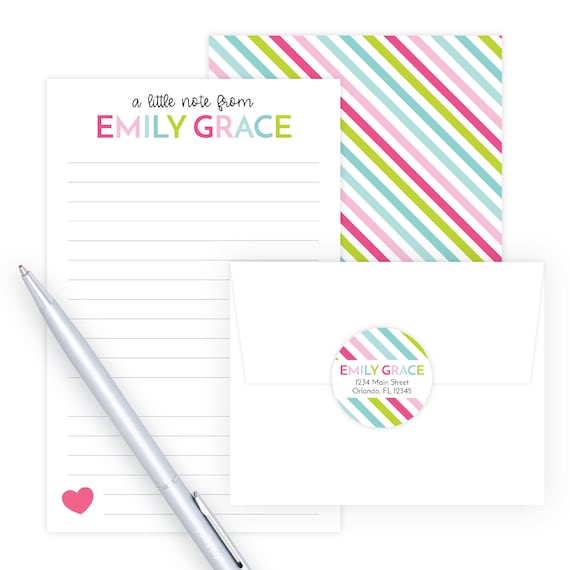 Kids Letter Writing Set | Girls Lined Stationery Paper Rainbow Stripe | Camp Letter Lined Stationary | Colorful Lined Pen Pal for Kids