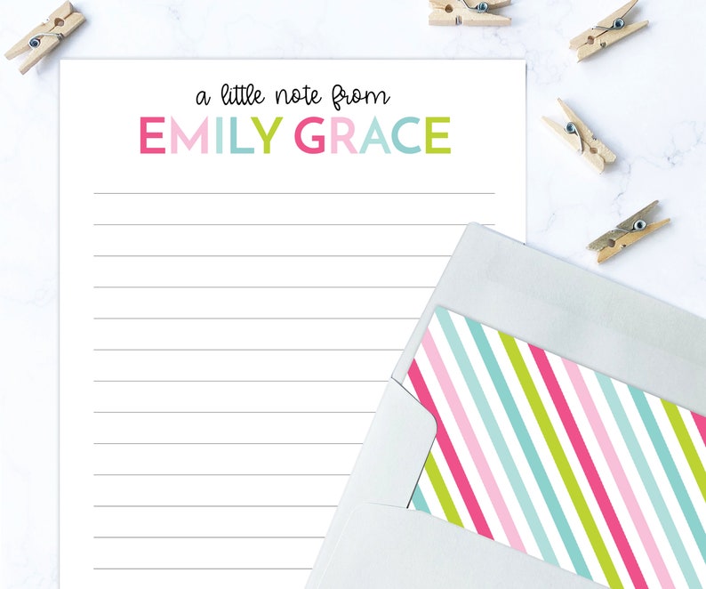 Kids Letter Writing Set Girls Lined Stationery Paper Rainbow Etsy